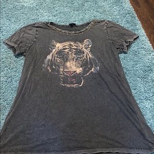 Distressed graphic tunic top